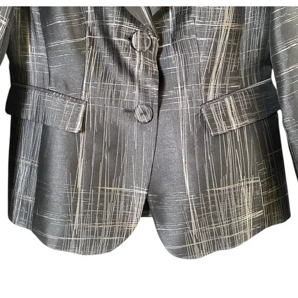 Armani Collezioni Womens Black Silver Metallic Abstract Statement Blazer Size 8 - Picture 3 of 7